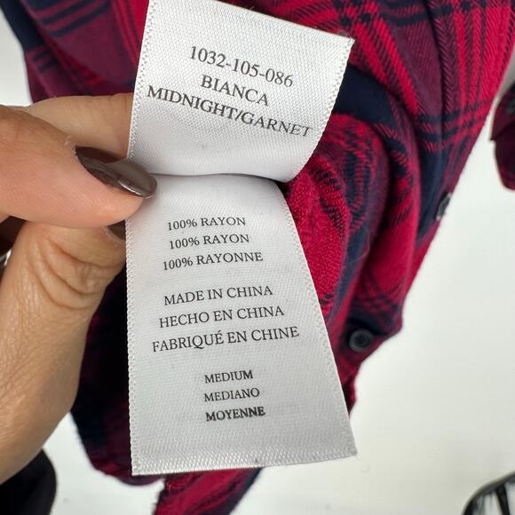 Rails Womens M Bianca Button Up Shirt Dress Plaid Red Long Sleeve Casual Flannel - Picture 6 of 10